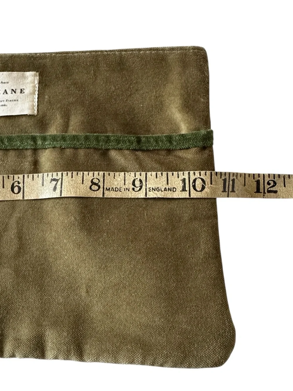 Sézane Olive Green Velvet Cosmetic Pouch Travel Makeup Bag